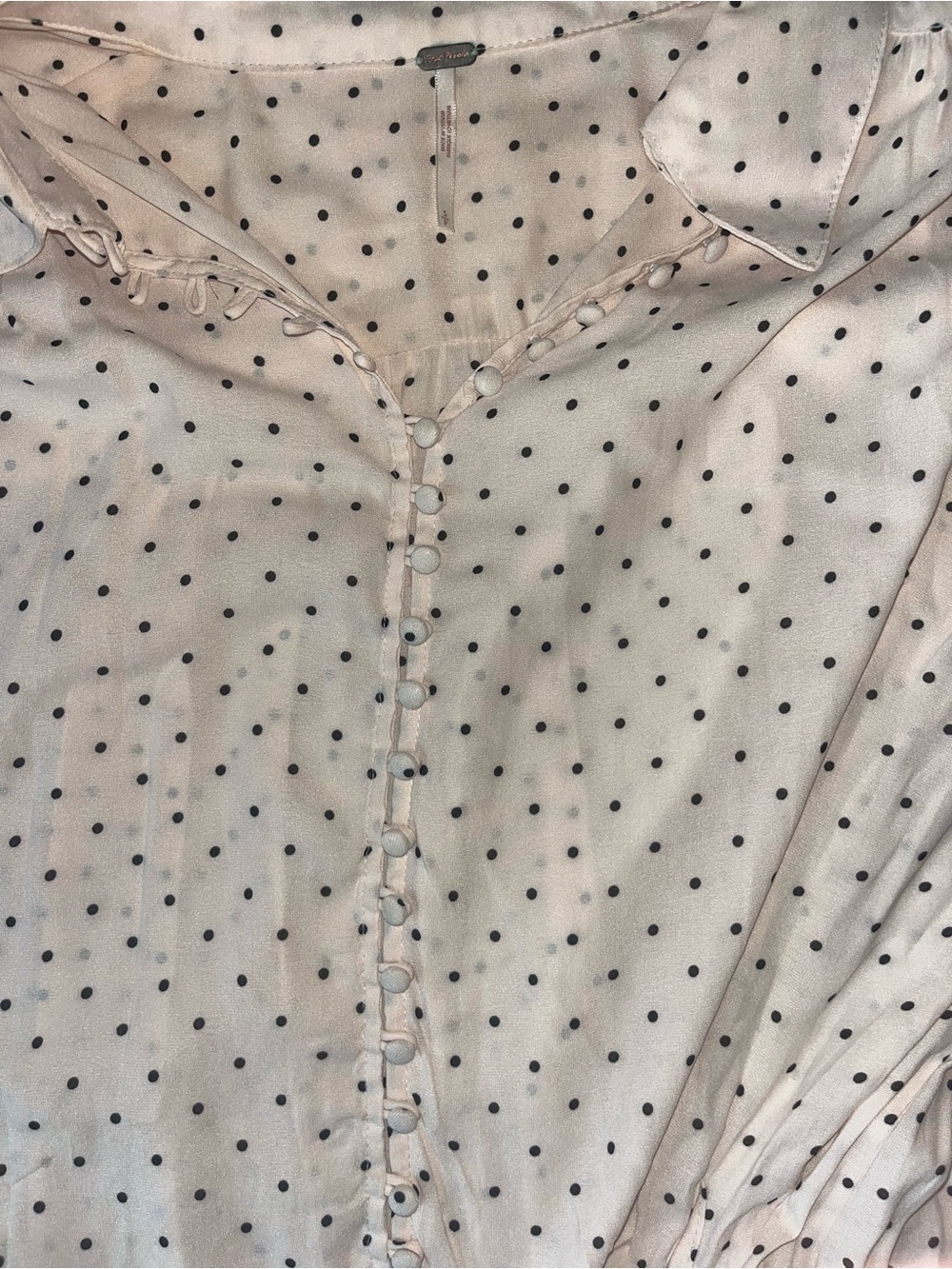 Free People New World Dotted Blouse Oversized Flowy Semi Sheer Tie Sz Small - Picture 7 of 9